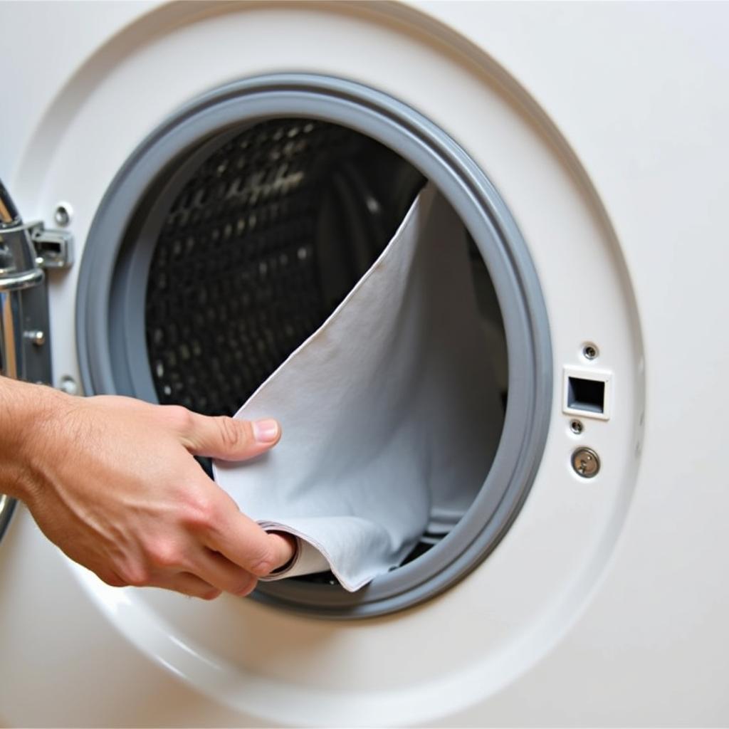 Thao tác lắp đặt gioăng cao su mới vào máy giặt Electrolux, đảm bảo khớp đúng vị trí